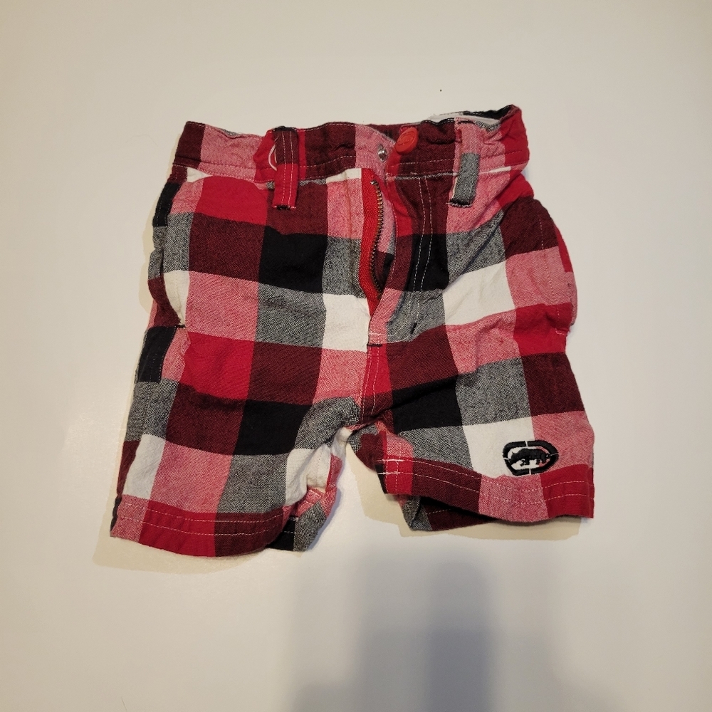 Echo baby shorts Red, Black and White plaid 3 months